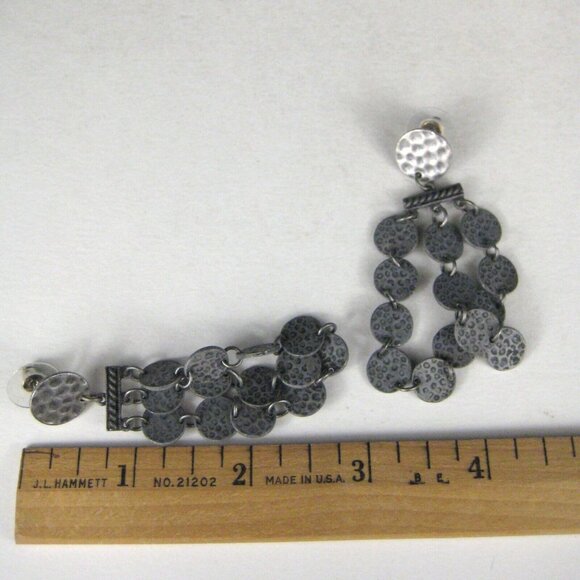 Earrings Pierced Dangle Modern Statement Runway Hammered Gray - Picture 7 of 7